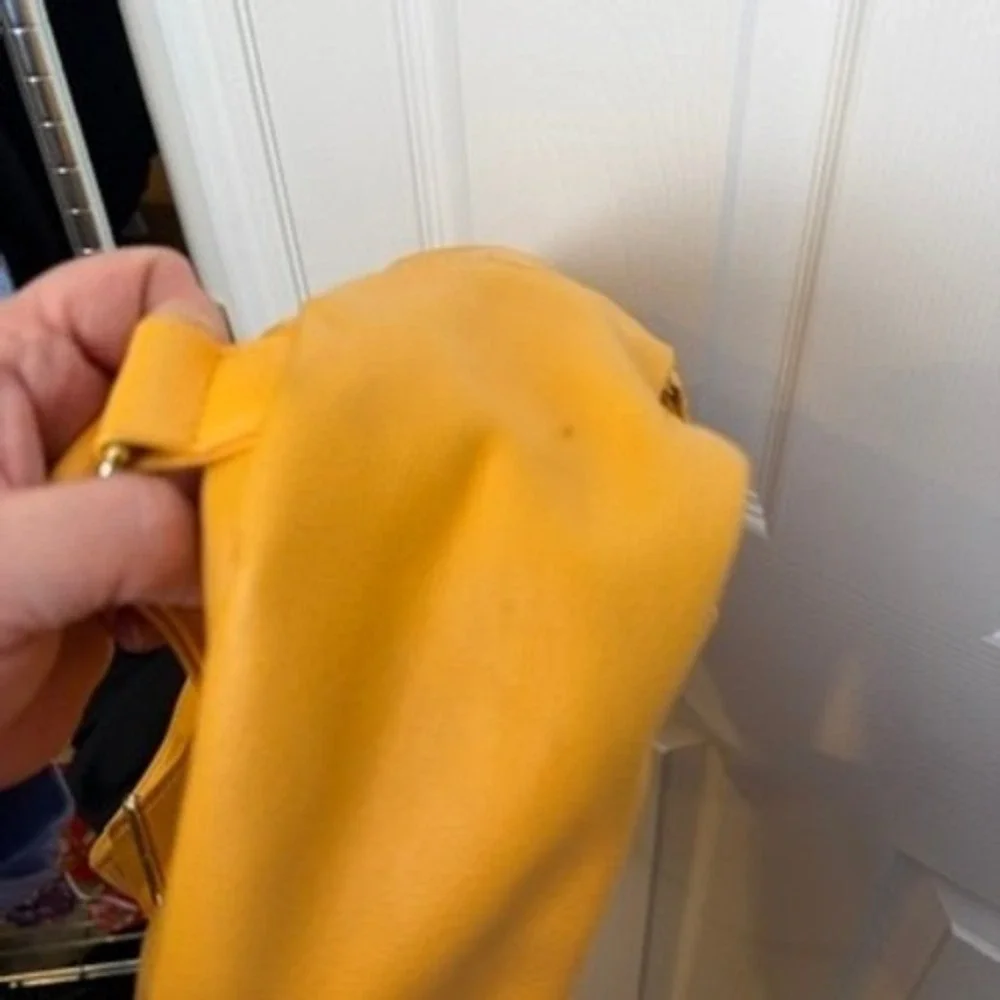 Yellow Faux Leather Small Backpack Pocket Front‎ Zip Closure Adjustable Straps
